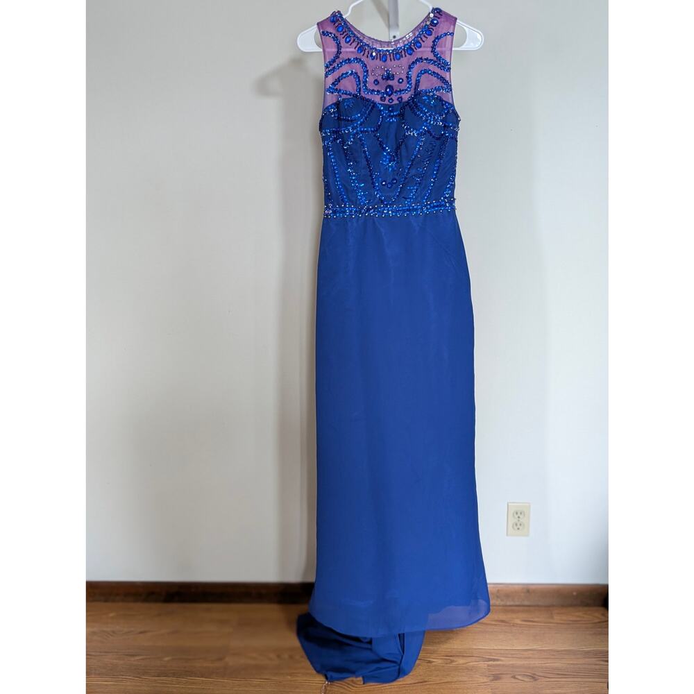 Royal Blue Beaded Floor Length Formal Evening Gown Prom Dress Size 4